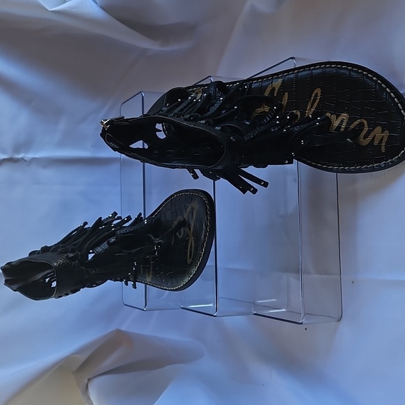 Sam Edelman Griffin Sandals BLack Boho Festival Thong Back Zip Leather Sz 8 - Picture 2 of 8